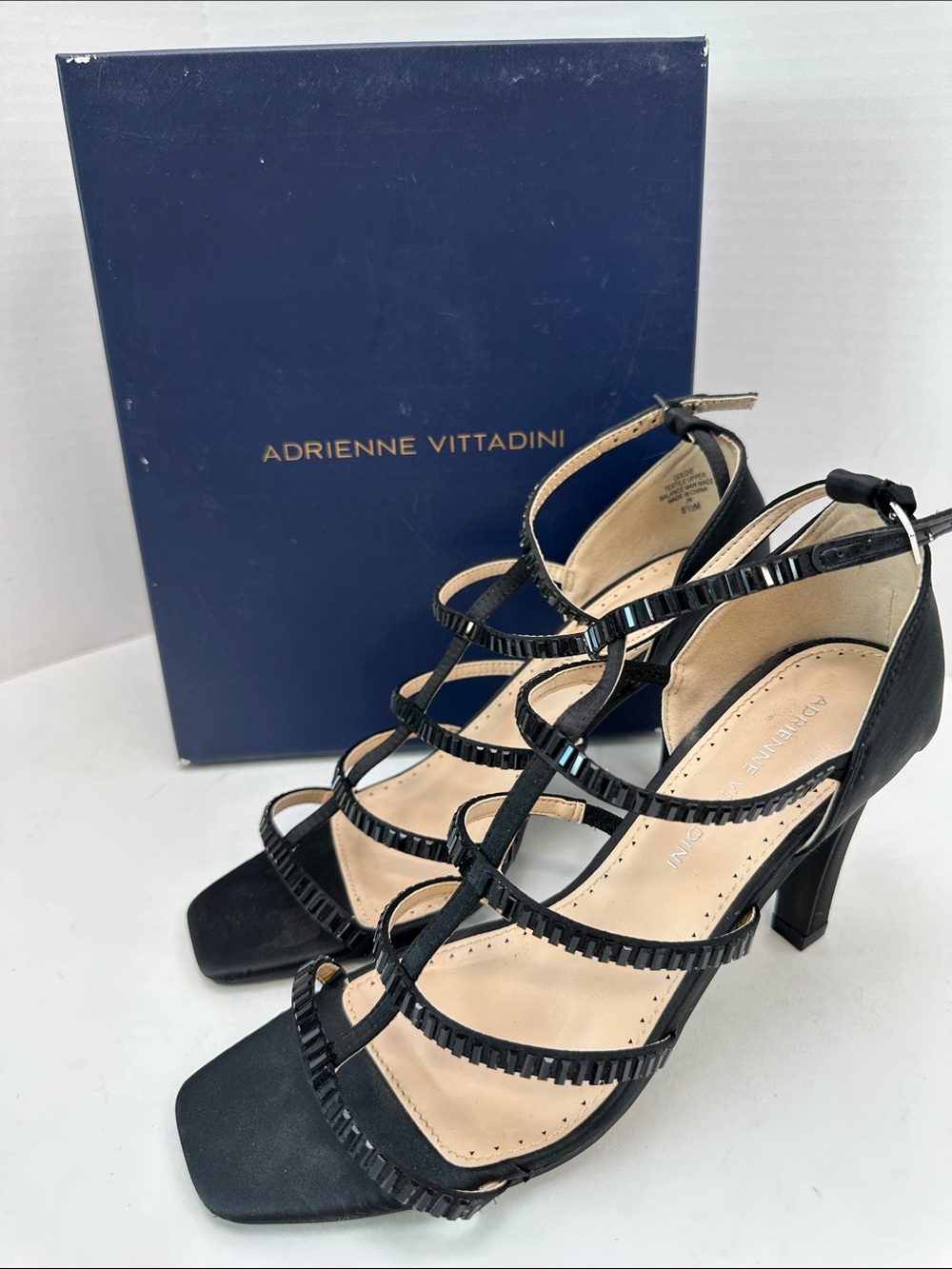 Adrienne Vittadini Black Multi-Strap T-Bar Heels